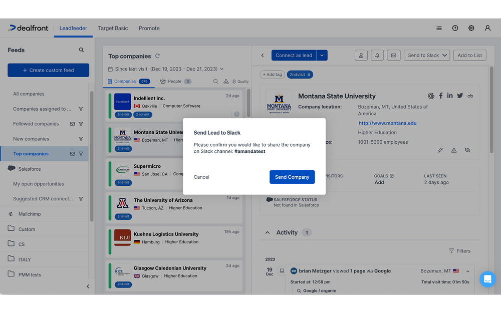 Leadfeeder by Dealfront primary marketing image — Marketing app on the Slack Marketplace
