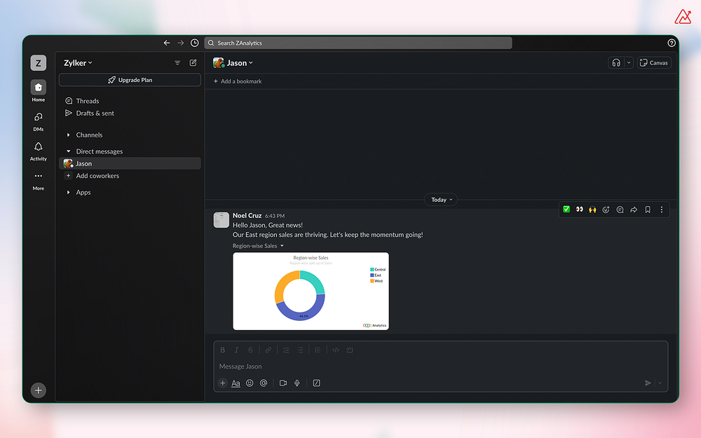 Zoho Analytics mobile preview — Marketing app on the Slack Marketplace
