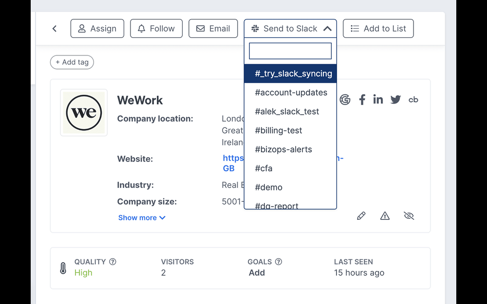 Leadfeeder by Dealfront feature detail — Marketing app on the Slack Marketplace