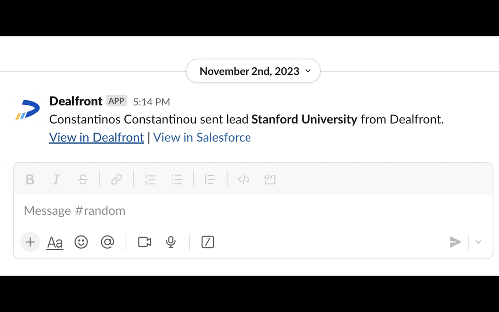 Leadfeeder by Dealfront dashboard view — Marketing app on the Slack Marketplace