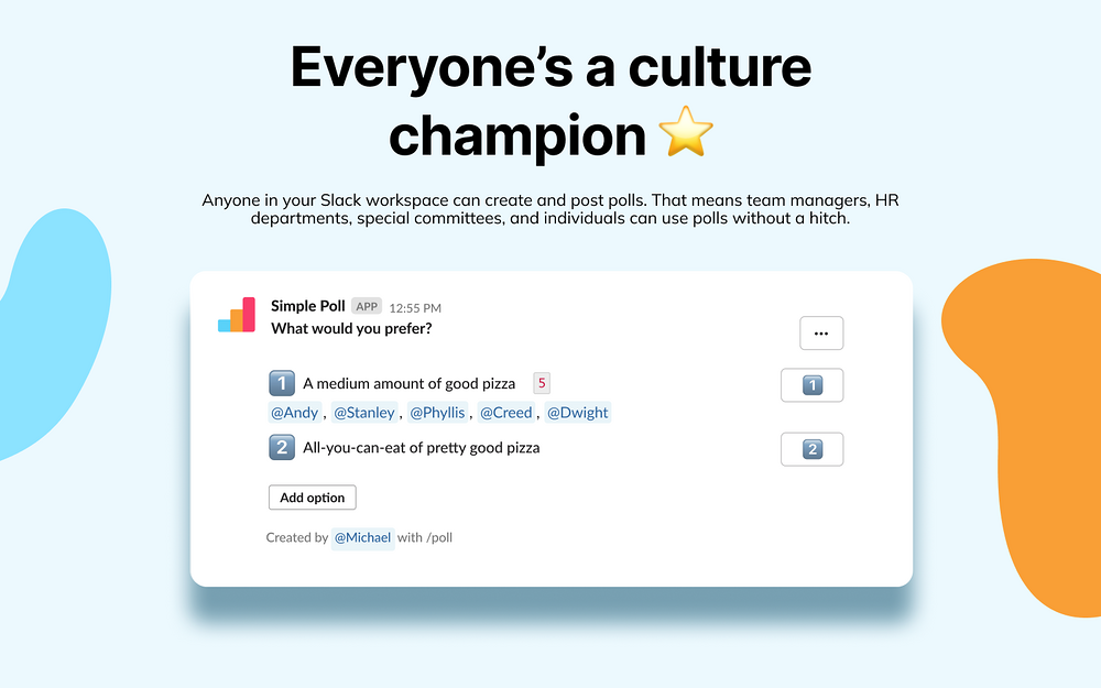 Simple Poll settings interface — HR & Team Culture app on the Slack Marketplace