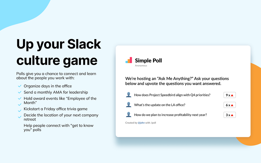 Simple Poll dashboard view — HR & Team Culture app on the Slack Marketplace