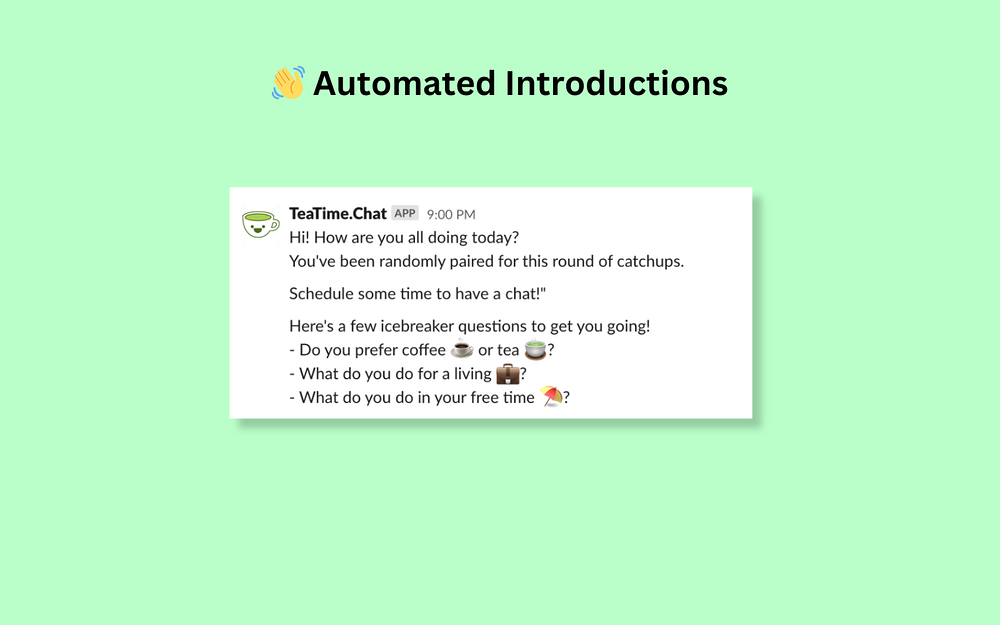 TeaTime.Chat primary marketing image — Social & Fun app on the Slack Marketplace