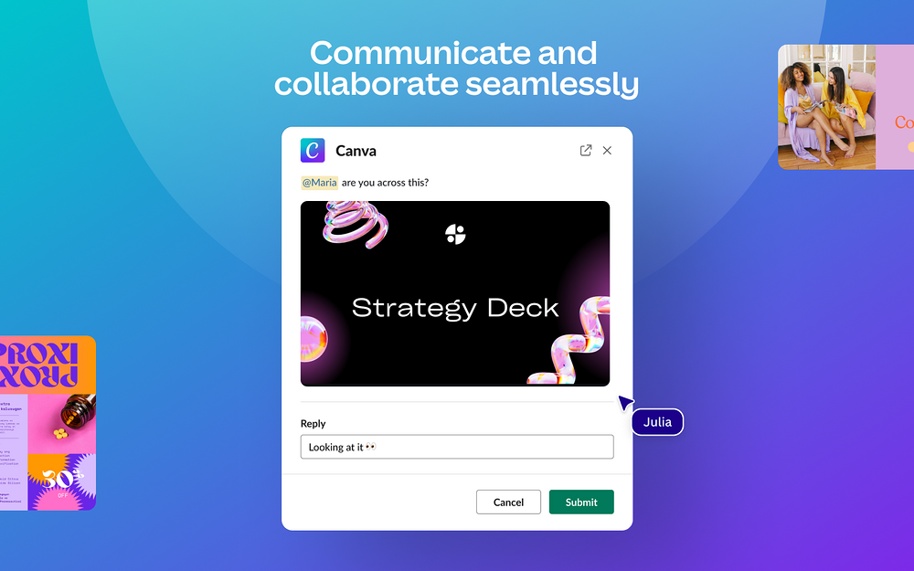 Canva dashboard view — Marketing app on the Slack Marketplace