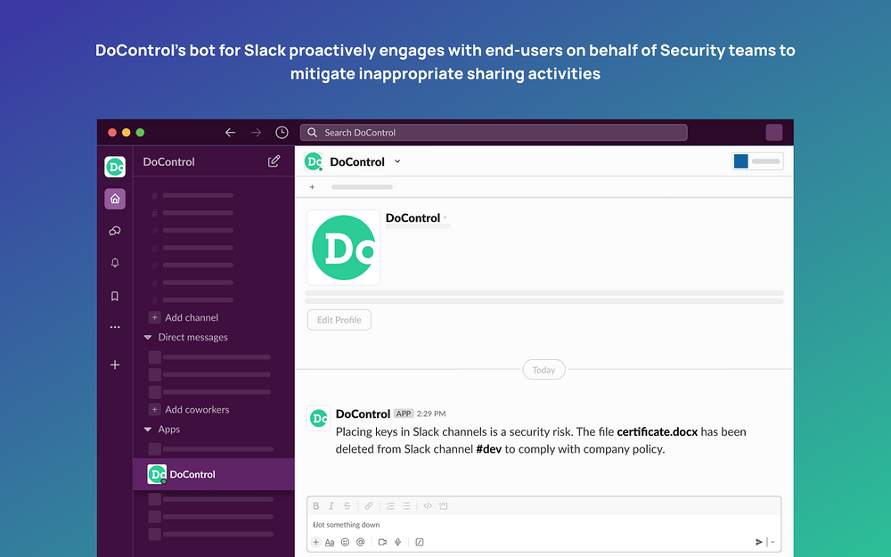 DoControl primary marketing image — Security & Compliance app on the Slack Marketplace
