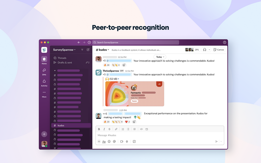 ThriveSparrow dashboard view — Office Management app on the Slack Marketplace