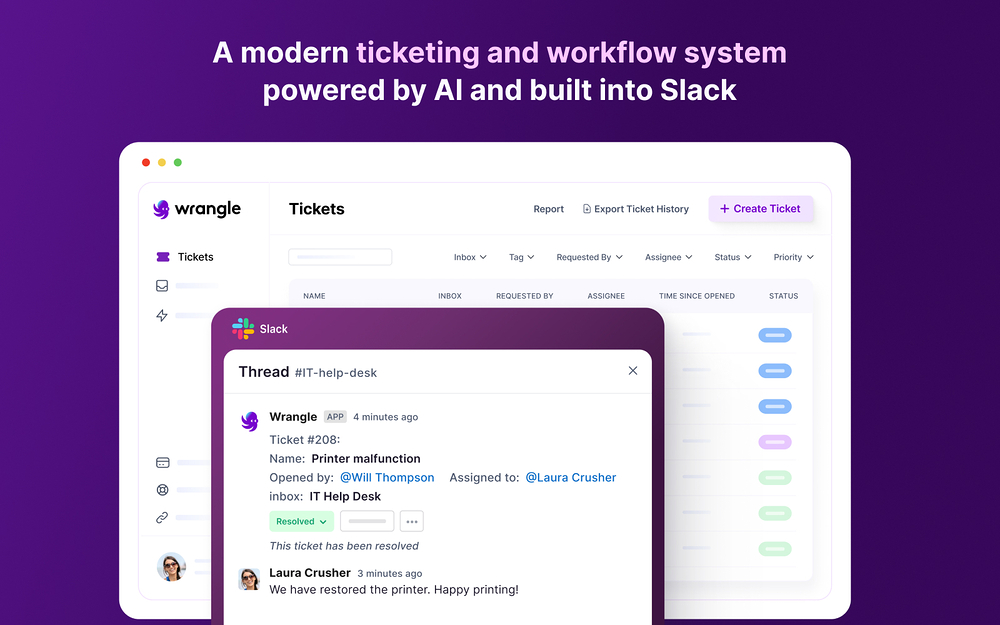 Wrangle primary marketing image — Working from home app on the Slack Marketplace