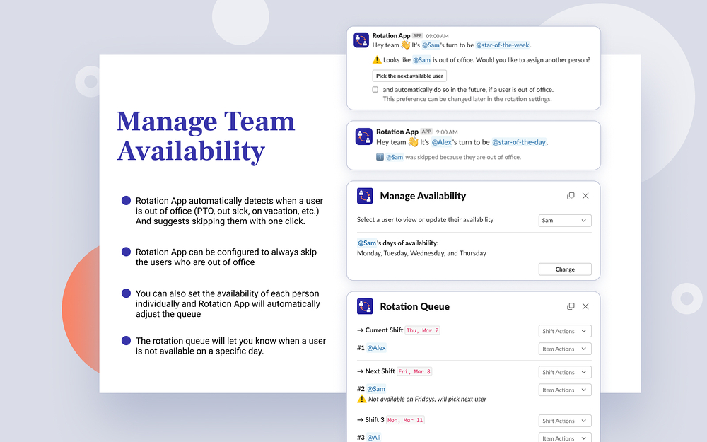 Rotation App settings interface — Office Management app on the Slack Marketplace
