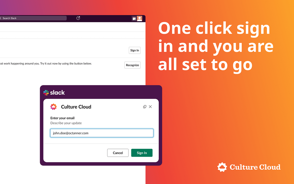 Culture Cloud dashboard view — HR & Team Culture app on the Slack Marketplace