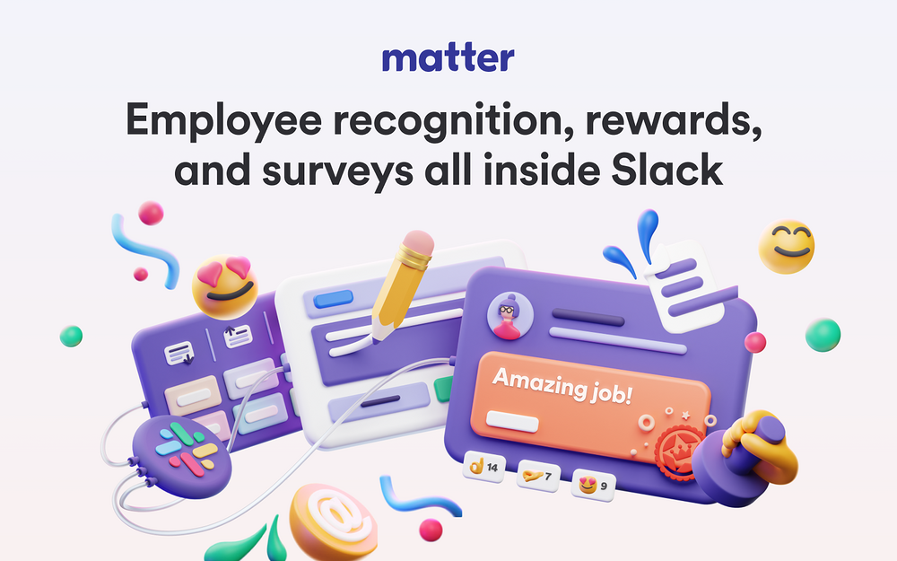 Matter: Recognition & Rewards primary marketing image — Working from home app on the Slack Marketplace