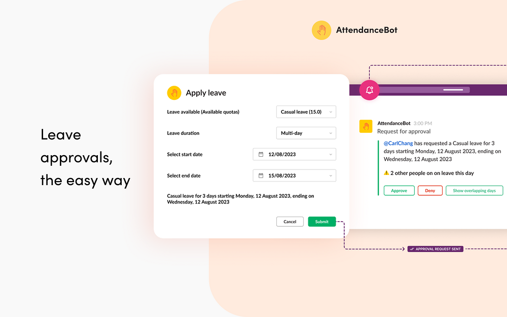 AttendanceBot – PTO & Time Tracking settings interface — Brilliant Bots app on the Slack Marketplace