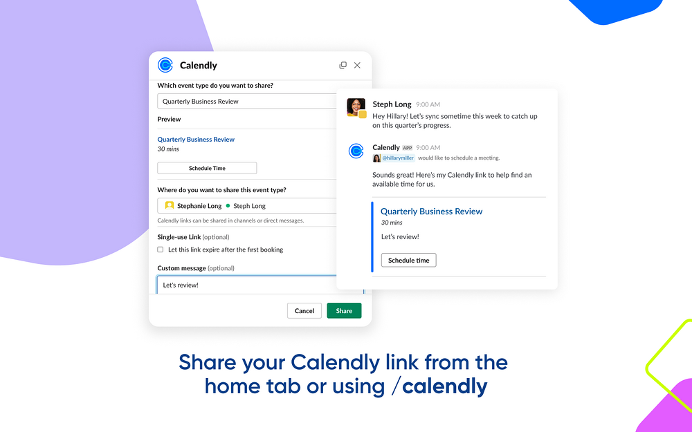Calendly feature detail — Office Management app on the Slack Marketplace