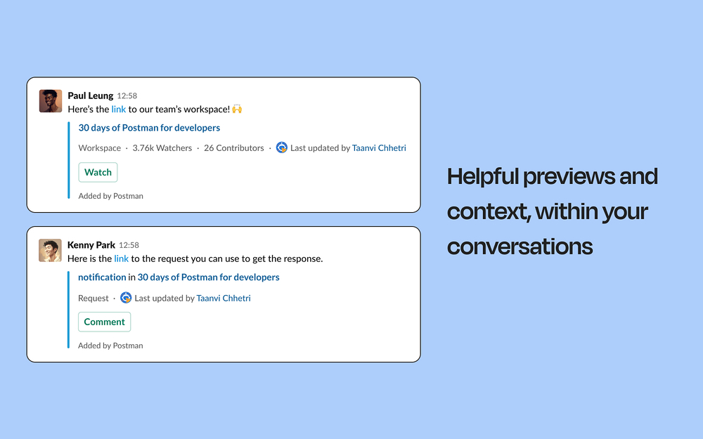 Postman settings interface — Developer Tools app on the Slack Marketplace