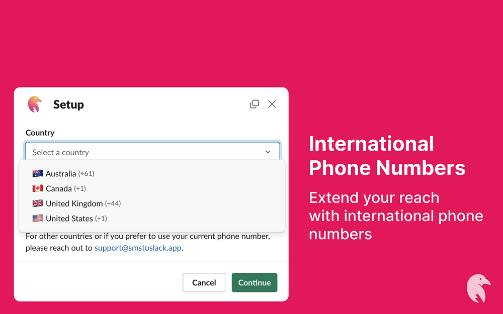 SMS to Slack settings interface — Marketing app on the Slack Marketplace