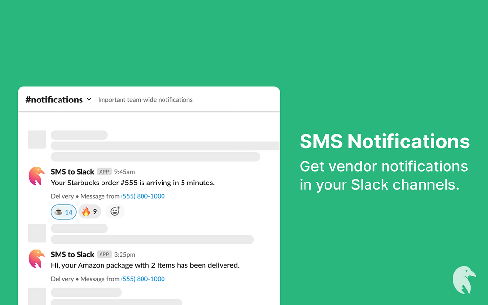 SMS to Slack dashboard view — Marketing app on the Slack Marketplace