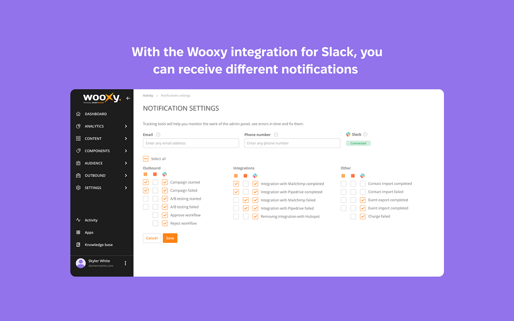 Wooxy primary marketing image — Marketing app on the Slack Marketplace
