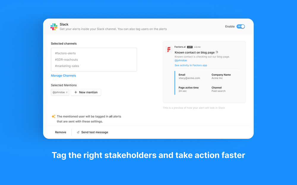 Factors.ai feature detail — Marketing app on the Slack Marketplace