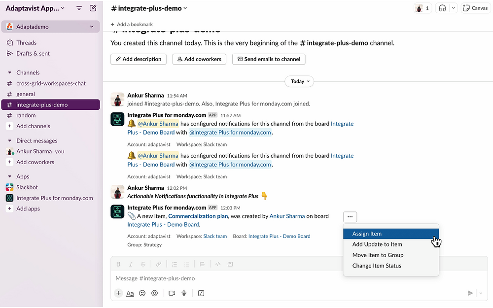 Integrate Plus for monday.com feature detail — Project Management app on the Slack Marketplace
