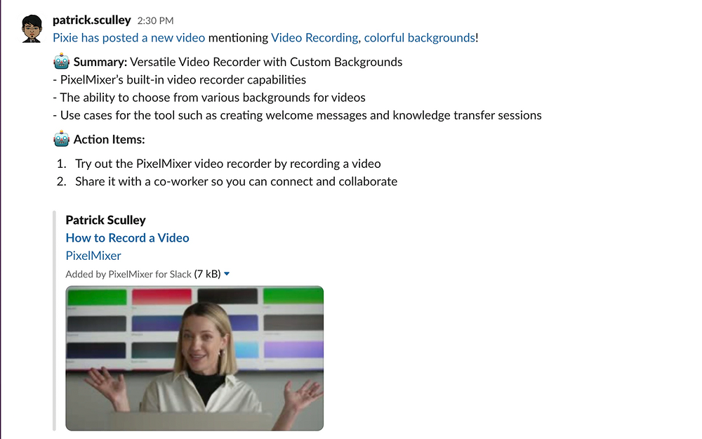 PixelMixer Assistant primary marketing image — Voice & Video app on the Slack Marketplace