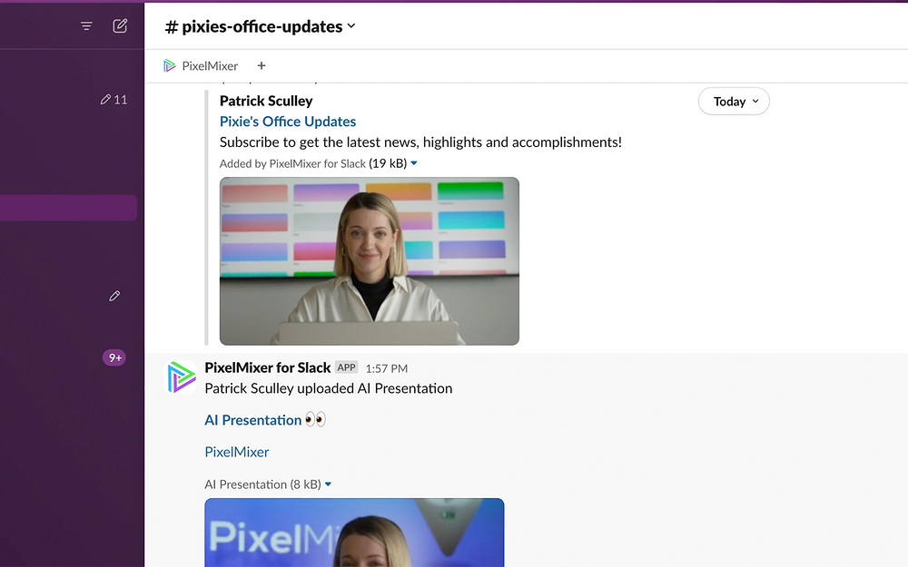 PixelMixer Assistant feature detail — Voice & Video app on the Slack Marketplace