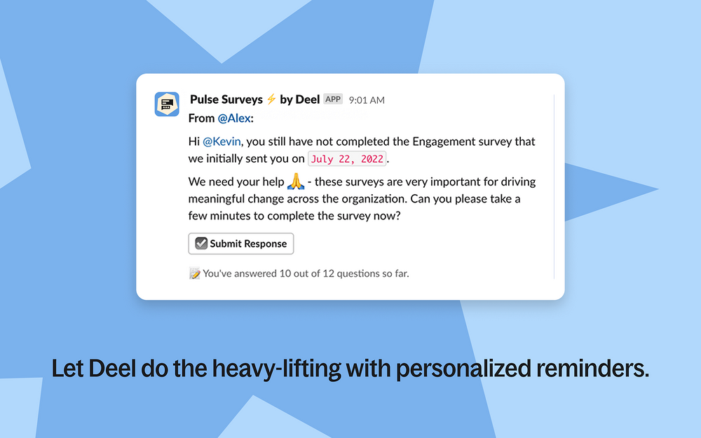 Pulse Surveys ⚡ by Deel primary marketing image — Office Management app on the Slack Marketplace