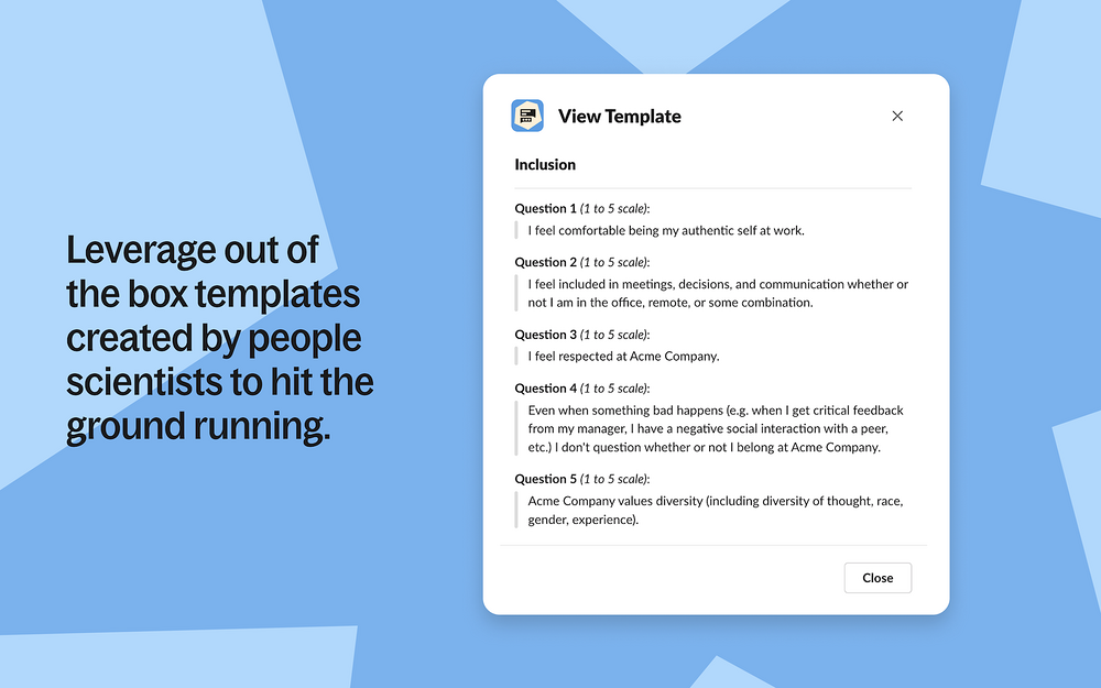Pulse Surveys ⚡ by Deel feature detail — Office Management app on the Slack Marketplace