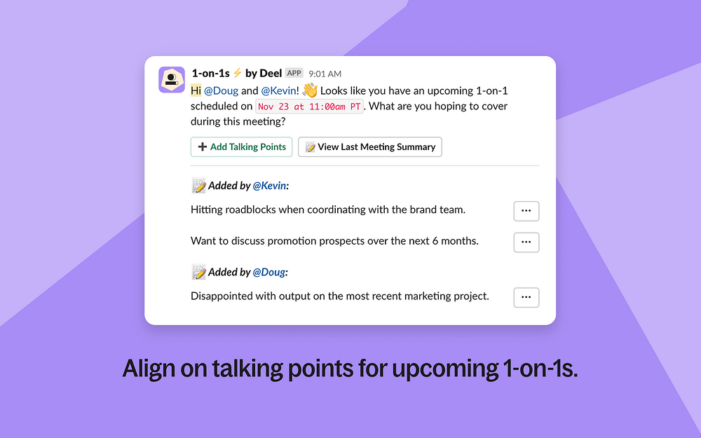 1-on-1s ⚡ by Deel settings interface — Working from home app on the Slack Marketplace