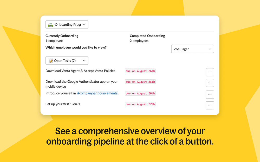 Onboarding ⚡ by Deel dashboard view — Working from home app on the Slack Marketplace