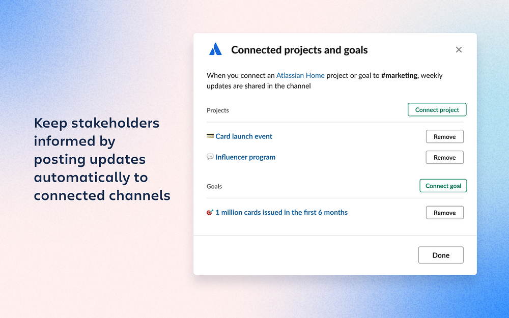 Atlassian Home feature detail — Project Management app on the Slack Marketplace
