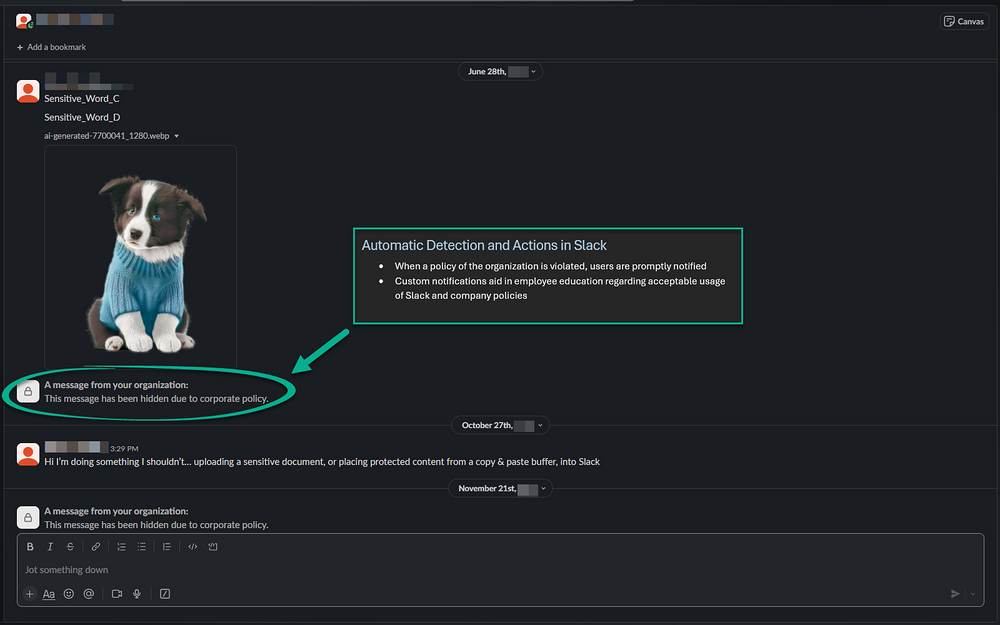 Fortra's Digital Guardian dashboard view — Security & Compliance app on the Slack Marketplace
