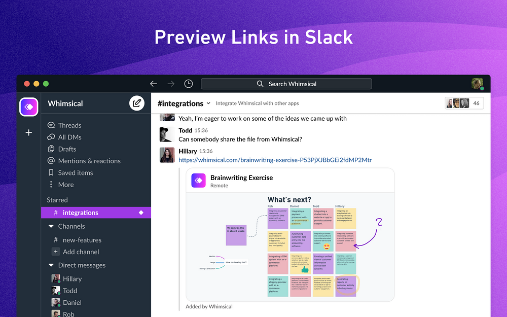 Whimsical dashboard view — Design app on the Slack Marketplace