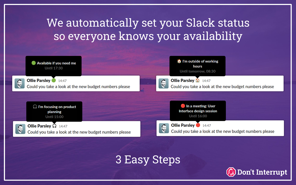Don‘t Interrupt dashboard view — Health & Wellness app on the Slack Marketplace