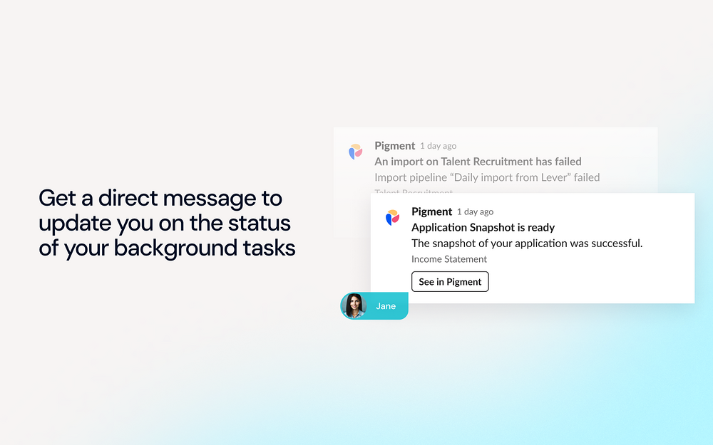Pigment feature detail — Finance app on the Slack Marketplace