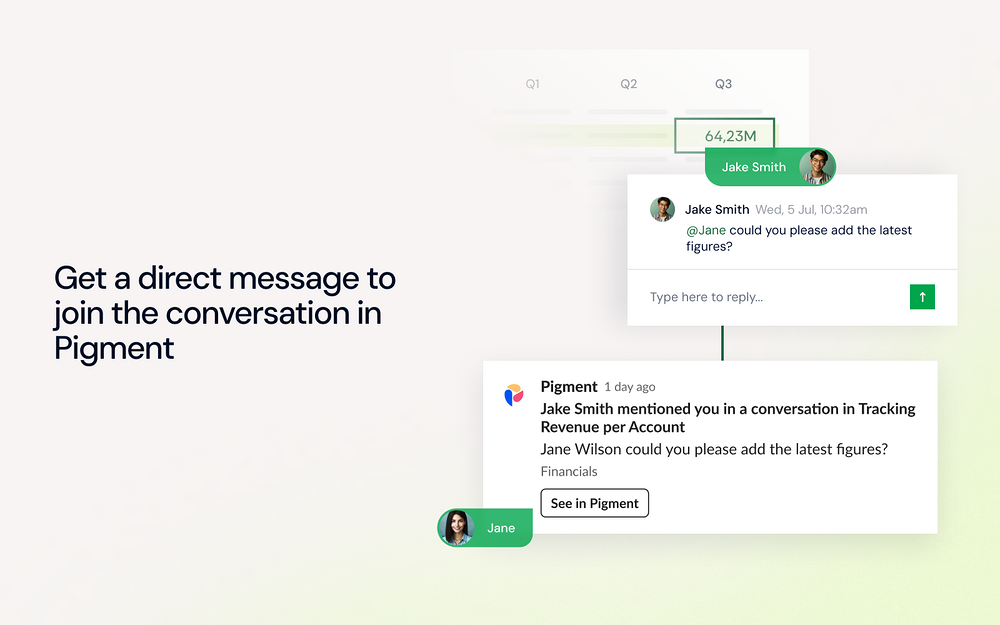Pigment dashboard view — Finance app on the Slack Marketplace