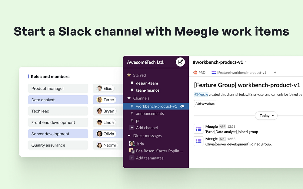 Meegle dashboard view — Project Management app on the Slack Marketplace