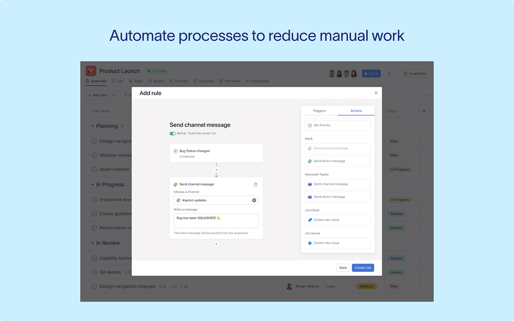 Asana mobile preview — AI Apps & Assistants app on the Slack Marketplace