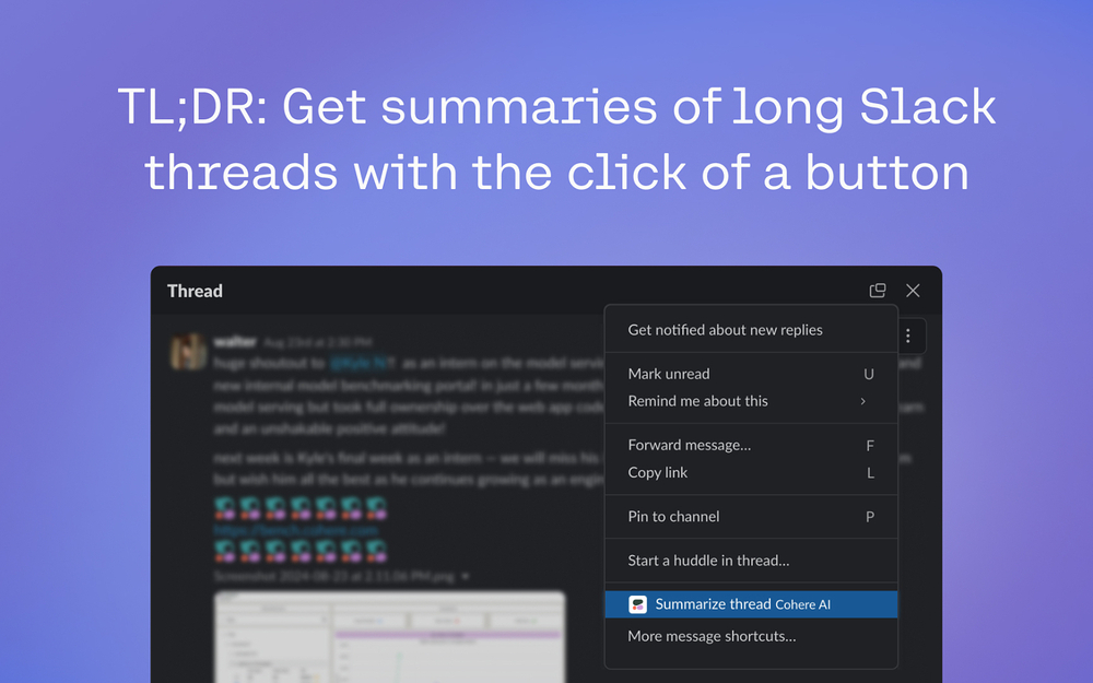 Cohere AI feature detail — AI Apps & Assistants app on the Slack Marketplace