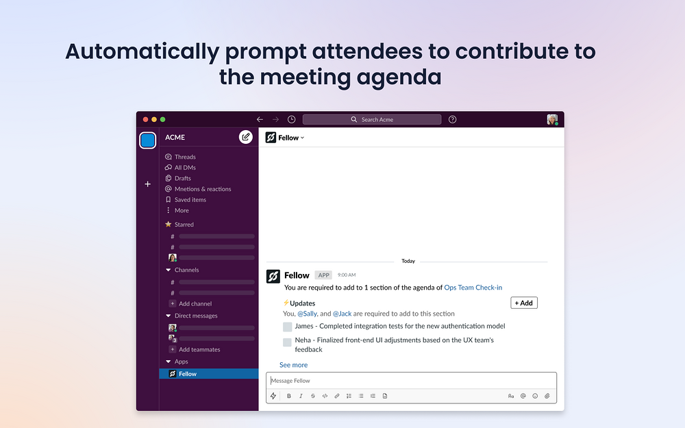 Fellow feature detail — Voice & Video app on the Slack Marketplace