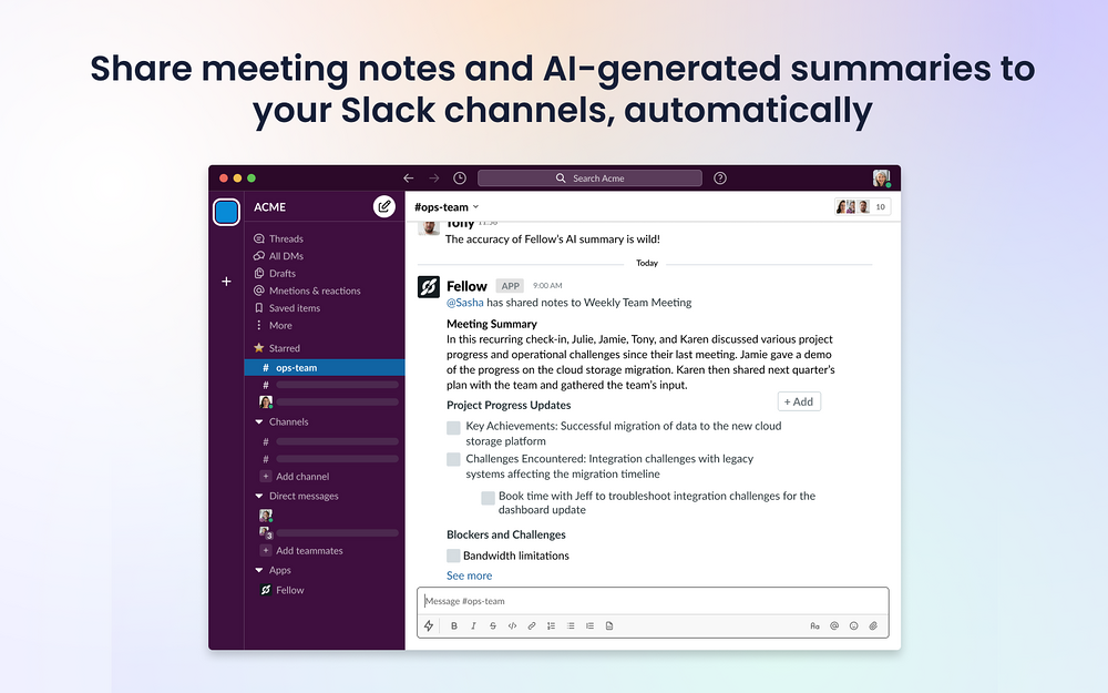 Fellow settings interface — Voice & Video app on the Slack Marketplace