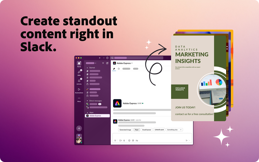 Adobe Express settings interface — File Management app on the Slack Marketplace