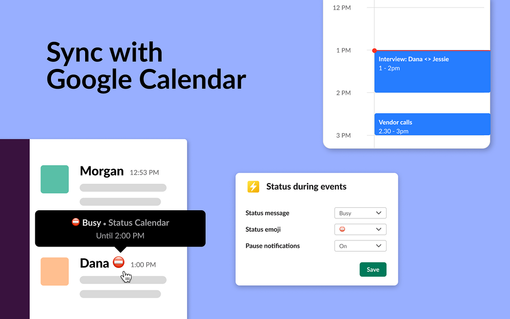Status Calendar settings interface — Health & Wellness app on the Slack Marketplace