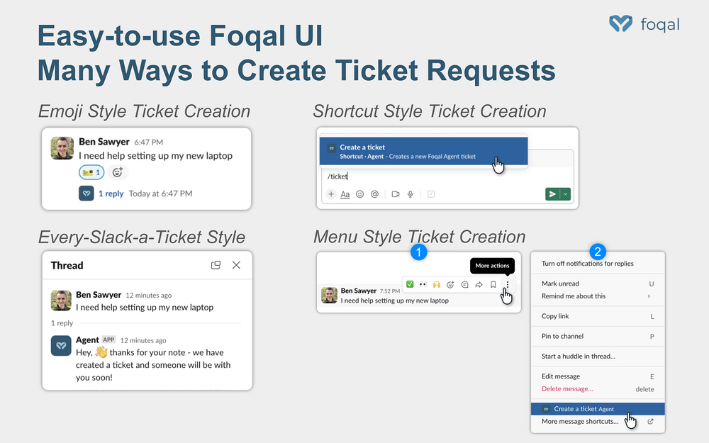 Foqal Agent dashboard view — Customer Support app on the Slack Marketplace