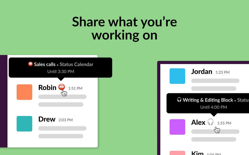 Status Calendar feature detail — Health & Wellness app on the Slack Marketplace
