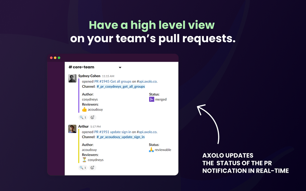 Axolo for GitHub & GitLab settings interface — Brilliant Bots app on the Slack Marketplace