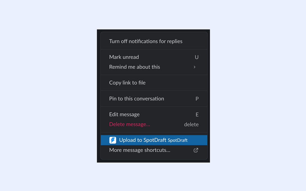 SpotDraft dashboard view — Finance app on the Slack Marketplace