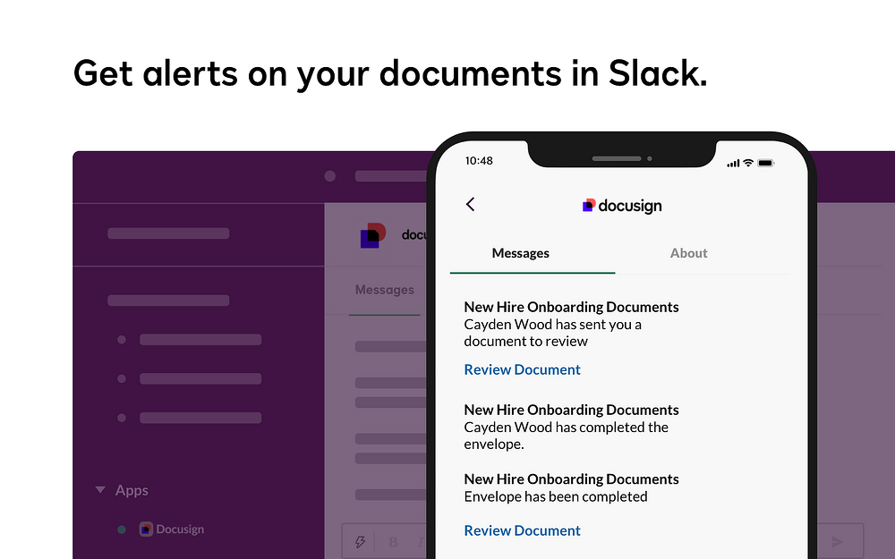 Docusign dashboard view — MCP registry app on the Slack Marketplace