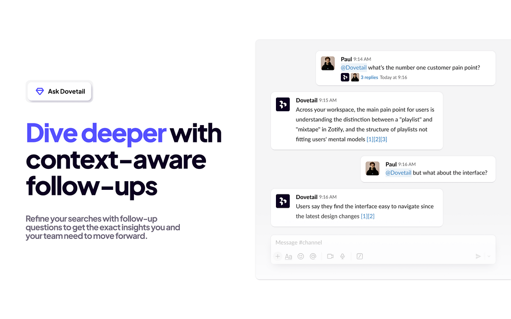 Dovetail dashboard view — Design app on the Slack Marketplace