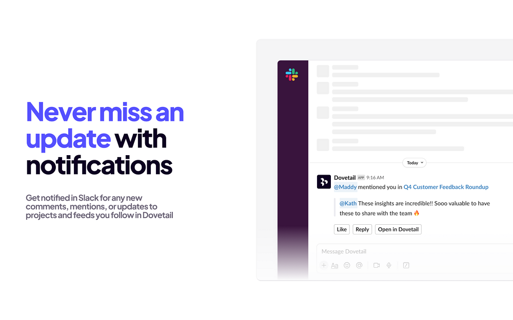 Dovetail settings interface — Design app on the Slack Marketplace
