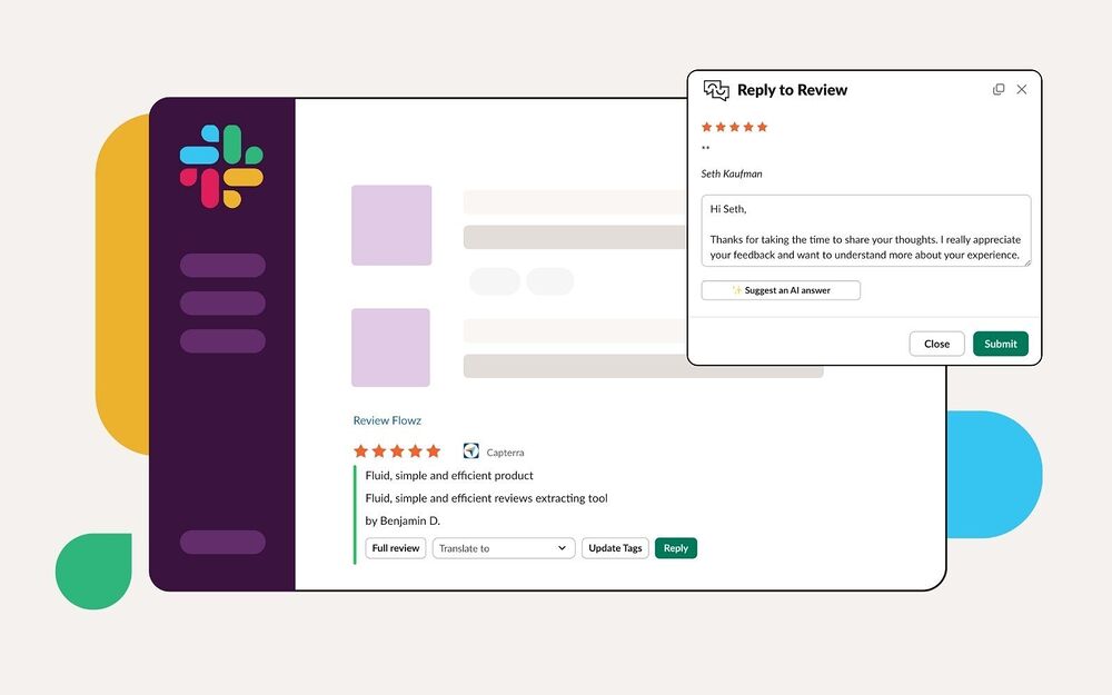 Review Flowz: reviews tracking bot primary marketing image — Marketing app on the Slack Marketplace