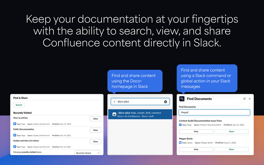 Docs+ for Confluence primary marketing image — Project Management app on the Slack Marketplace